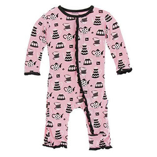 KicKee Pants Girl's Print Classic Ruffle Coverall with Snaps - Teatime