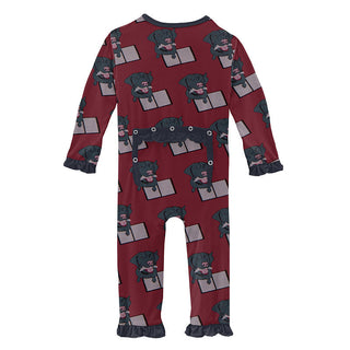 KicKee Pants Girls Print Classic Ruffle Coverall with Snaps - Wild Strawberry Dog Ate My Homework