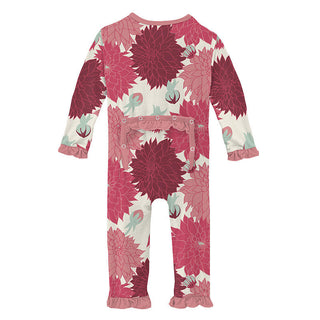 KicKee Pants Girls Print Classic Ruffle Coverall with Zipper - Natural Dahlias