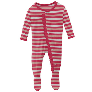 KicKee Pants Girls Print Classic Ruffle Footie with Snaps - Hopscotch Stripe