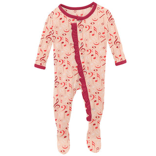 KicKee Pants Girls Print Classic Ruffle Footie with Snaps - Peach Blossom Music Class