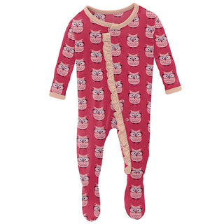 KicKee Pants Girls Print Classic Ruffle Footie with Snaps - Taffy Wise Owls