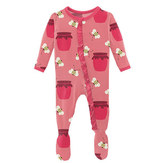 KicKee Pants Girls Print Classic Ruffle Footie with Zipper - Strawberry Bees and Jam