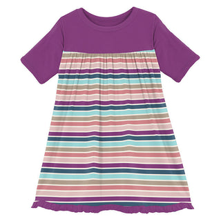 KicKee Pants Girl's Print Classic Short Sleeve Swing Dress - Love Stripe