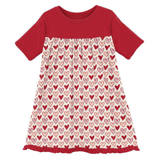 KicKee Pants Girl's Print Classic Short Sleeve Swing Dress - Natural Heart Doodles