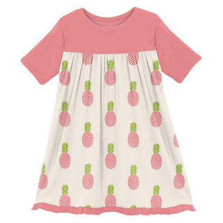 KicKee Pants Girls Print Classic Short Sleeve Swing Dress - Strawberry Pineapples
