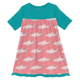 KicKee Pants Girls Print Classic Short Sleeve Swing Dress - Strawberry Sharky