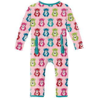KicKee Pants Girl's Print Coverall with 2-Way Zipper - Lotus Happy Teddy