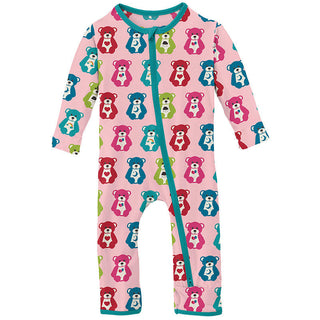 KicKee Pants Girl's Print Coverall with 2-Way Zipper - Lotus Happy Teddy