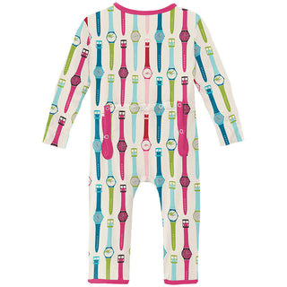 KicKee Pants Girl's Print Coverall with 2-Way Zipper - Natural Watches