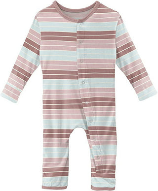 KicKee Pants Girls Print Coverall with Snaps - Active Stripe