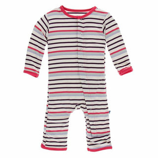 KicKee Pants Girls Print Coverall with Snaps - Chemistry Stripe