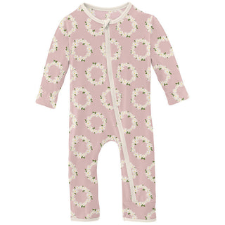 KicKee Pants Girl's Print Coverall with Zipper - Baby Rose Daisy Crowns