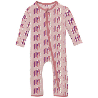 KicKee Pants Girl's Print Coverall with Zipper - Baby Rose Elephant Stripe