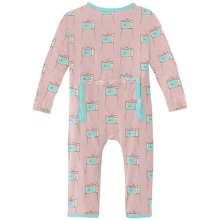 KicKee Pants Girl's Print Coverall with Zipper - Baby Rose Vintage TV