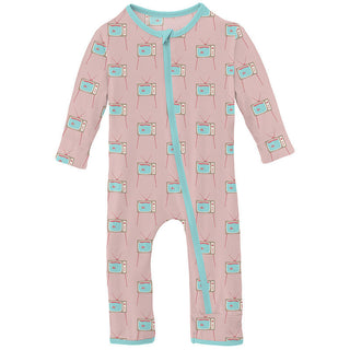 KicKee Pants Girl's Print Coverall with Zipper - Baby Rose Vintage TV