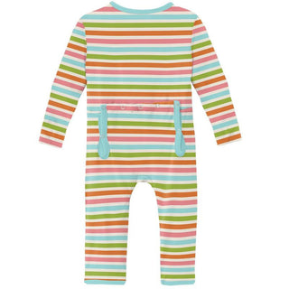 KicKee Pants Girls Print Coverall with Zipper - Beach Day Stripe