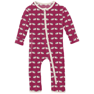 KicKee Pants Girls Print Coverall with Zipper - Berry Cow 15ANV