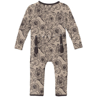 KicKee Pants Girls Print Coverall with Zipper - Burlap Lace