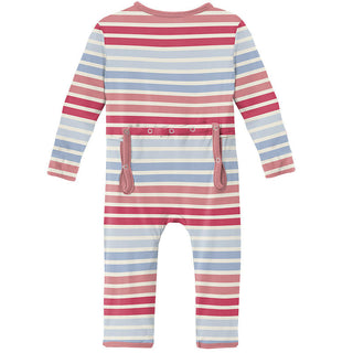 KicKee Pants Girls Print Coverall with Zipper - Cotton Candy Stripe