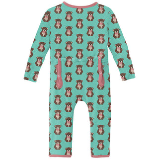 KicKee Pants Girls Print Coverall with Zipper - Glass Teddy Bear