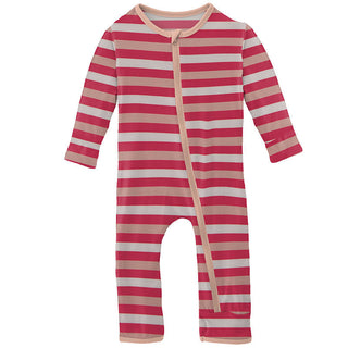 KicKee Pants Girls Print Coverall with Zipper - Hopscotch Stripe