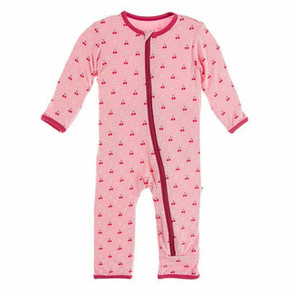 KicKee Pants Girls Print Coverall with Zipper - Lotus Cherries and Blossoms