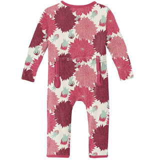 KicKee Pants Girls Print Coverall with Zipper - Natural Dahlias