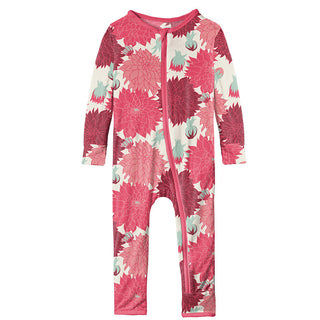 KicKee Pants Girls Print Coverall with Zipper - Natural Dahlias