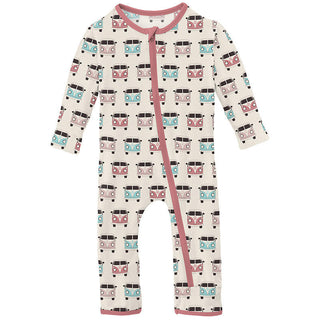 KicKee Pants Girl's Print Coverall with Zipper - Natural Vintage Vans