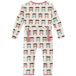 KicKee Pants Girl's Print Coverall with Zipper - Natural Vintage Vans