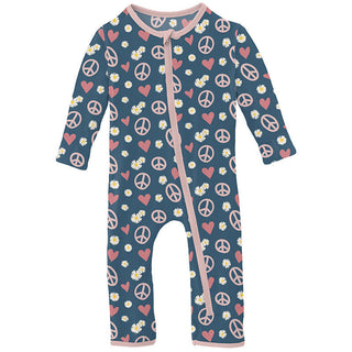 KicKee Pants Girl's Print Coverall with Zipper - Peace, Love and Happiness