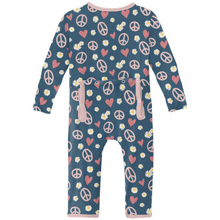 KicKee Pants Girl's Print Coverall with Zipper - Peace, Love and Happiness