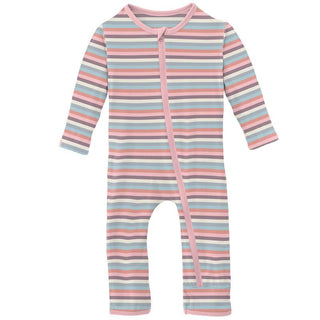 KicKee Pants Girls Print Coverall with Zipper - Spring Bloom Stripe
