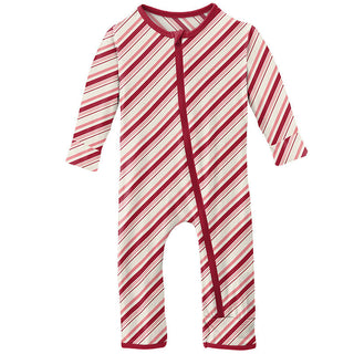 KicKee Pants Girls Print Coverall with Zipper - Strawberry Candy Cane Stripe