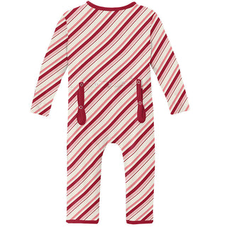 KicKee Pants Girls Print Coverall with Zipper - Strawberry Candy Cane Stripe