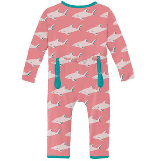 KicKee Pants Girls Print Coverall with Zipper - Strawberry Sharky