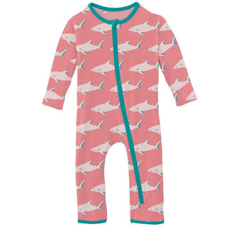 KicKee Pants Girls Print Coverall with Zipper - Strawberry Sharky