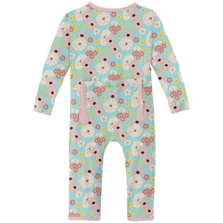 KicKee Pants Girl's Print Coverall with Zipper - Summer Sky Flower Power