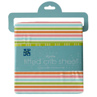 KicKee Pants Girls Print Fitted Crib Sheet, Beach Day Stripe - One Size
