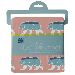 KicKee Pants Girls Print Fitted Crib Sheet, Blush Night Sky Bear - One Size