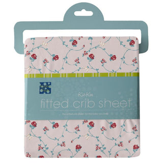 KicKee Pants Girls Print Fitted Crib Sheet, Macaroon Floral Vines - One Size