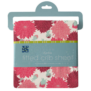 KicKee Pants Girls Print Fitted Crib Sheet, Natural Dahlias - One Size
