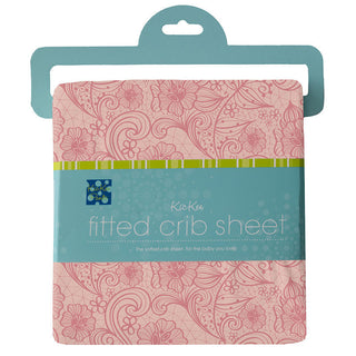KicKee Pants Girls Print Fitted Crib Sheet, Peach Blossom Lace - One Size