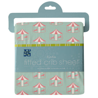 KicKee Pants Girls Print Fitted Crib Sheet, Pistachio Carousel - One Size