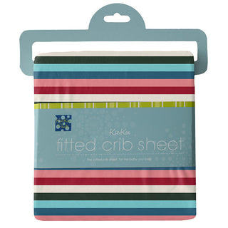 KicKee Pants Girls Print Fitted Crib Sheet, Snowball Multi Stripe - One Size