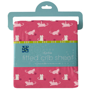 KicKee Pants Girls Print Fitted Crib Sheet, Winter Rose Kitty - One Size 15ANV