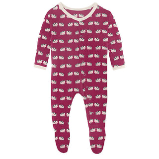 KicKee Pants Girls Print Footie with Snaps - Berry Cow 15ANV