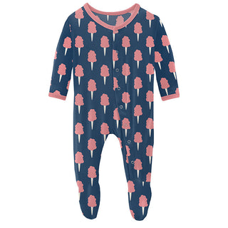KicKee Pants Girls Print Footie with Snaps - Navy Cotton Candy
