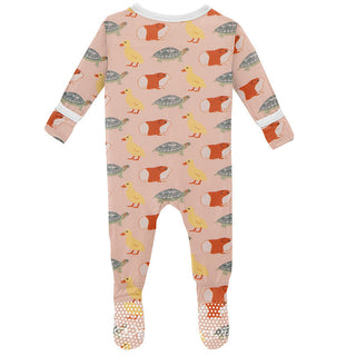 KicKee Pants Girls Print Footie with Snaps - Peach Blossom Class Pets